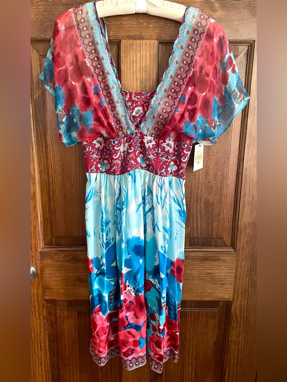 NEW PLENTY TRACY REESE VTG Y2K ANTHROPOLOGIE BOHO Silk Floral Mixed Print Dress - Picture 2 of 8